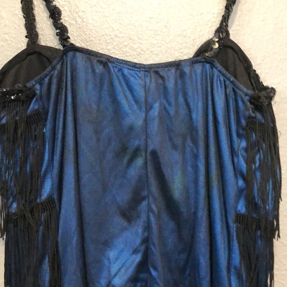 20s Flapper dress One size Fits most shimmery blue with black fringe sequin EUC - Picture 7 of 9